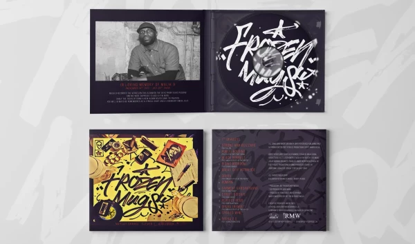 Frozen Mugs — CD-hoes in digipack formaat, met handgetekende elementen en teksturen. — Grafisch Ontwerp, Record Sleeve — Grafisch Ontwerp Gent